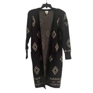GUC Belle Du Jour Longer Length Black Print Cardigan Open Front Size Small